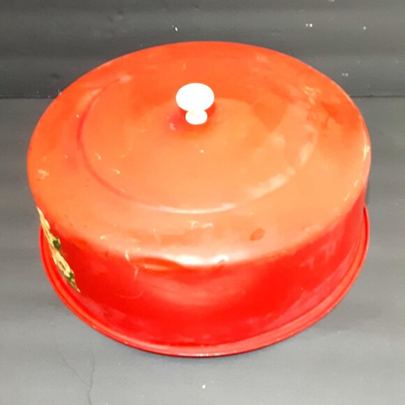 Vintage 1950s Metal Cake Cover Red Farm Country Retro - Picture 3 of 5